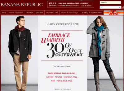 Banana Republic - 30% off outerwear 